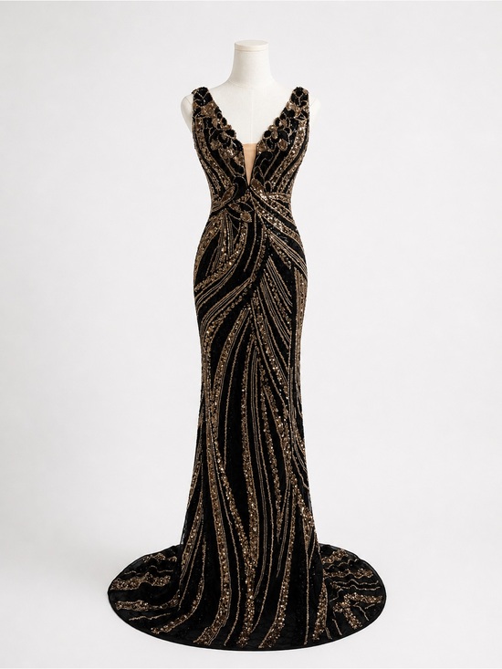 ashley lauren gold and black dress NWT ASHLEY LAUREN 1321 Gown Metallic Gold Black Ruffle High Slit Size 0